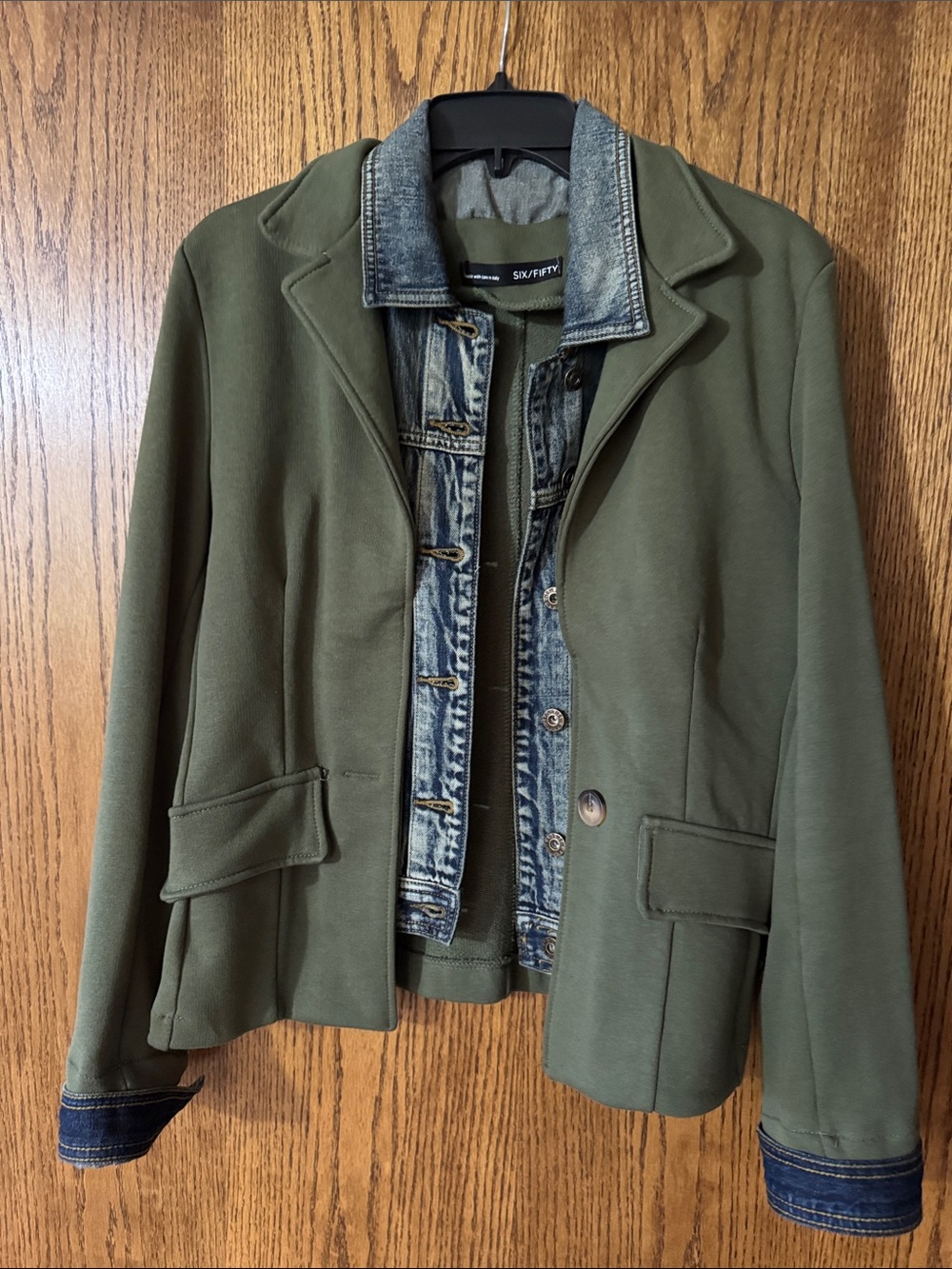 NWOT Six/Fifty Olive and Denim Mixed-Media Women's Blazer Sz XL, fits like M